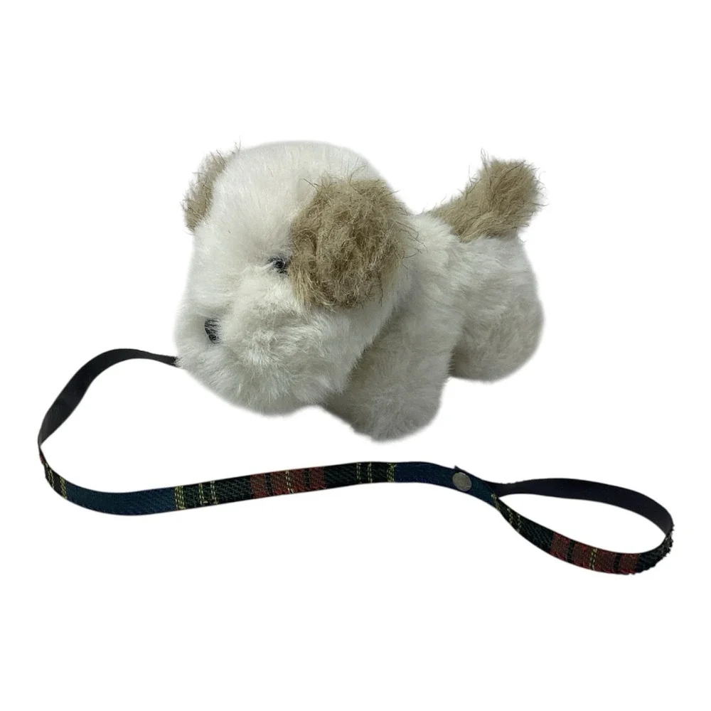Ajena France Fluffy White Puppy Dog Plush On Leash 7.5